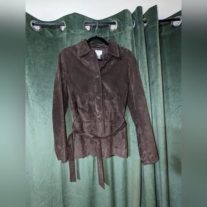 Ann Taylor NWOT chocolate Brown Tie Waist Leather Jacket